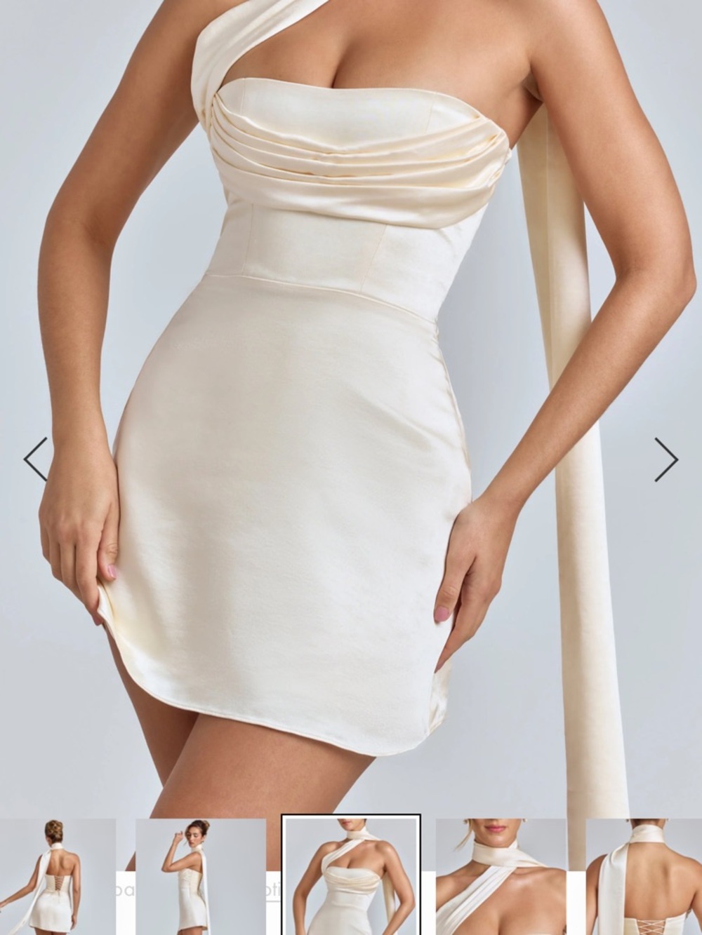 Oh Polly Cream One-Shoulder Satin Mini Dress